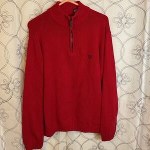 Men's Chaps Red Quarter Zip Long Sleeve‎ Pullover Sweater Size Large